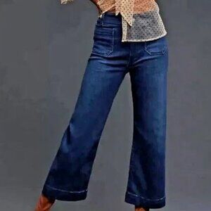 The Colette Cropped High-Rise WideLeg Jeans by Maeve - dark blue - sz 30